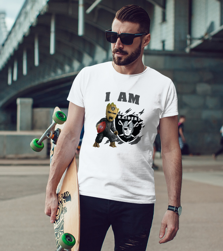 I Am Groot Raiders Football Character With Las Vegas Raiders T-Shirt