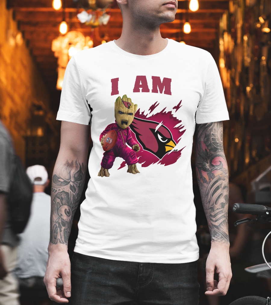 I Am Groot Arizona Cardinals Football Marvel сочетает в себе героя и спортивная команда на фоне карточной иконки T-Shirt