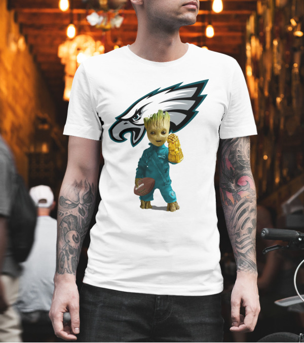 Philadelphia Eagles Baby Groot Infinity Gauntlet Football T-Shirt Philadelphia Eagles Baby Groot Infinity Gauntlet Football T-Shirt
