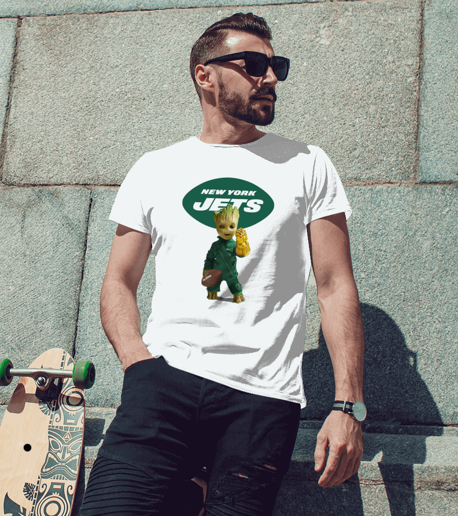 New York Jets Groot Football Marvel Crossover T-Shirt