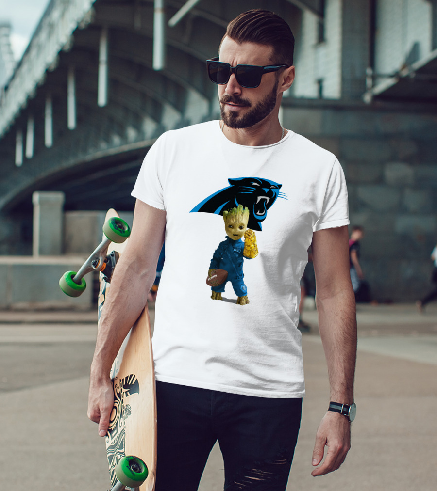 Carolina Panthers Groot Football Infinity Gauntlet Crossover T-Shirt