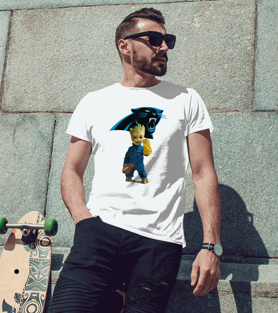 Carolina Panthers Groot Football Infinity Gauntlet Crossover T-Shirt