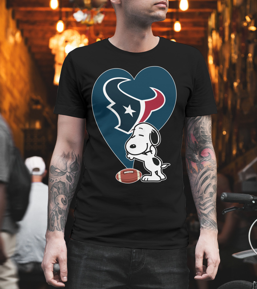 Houston Texans Snoopy Heart Hug Football T-Shirt