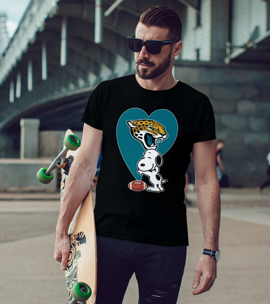 Jacksonville Jaguars Snoopy Heart Football Hug T-Shirt