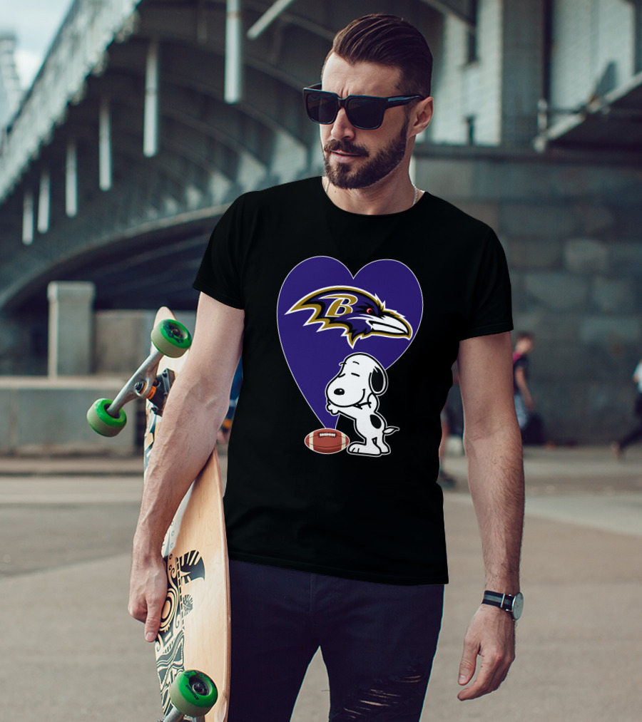 Baltimore Ravens Snoopy Heart Football Hug T-Shirt