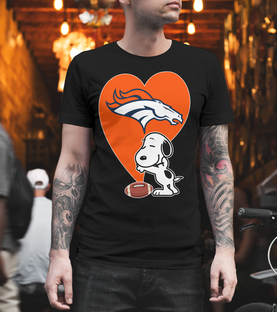 Denver Broncos Snoopy Hug Heart Logo Football T-Shirt