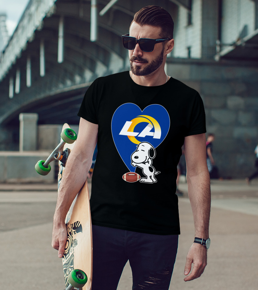 Snoopy Los Angeles Rams Football Heart Hug T-Shirt