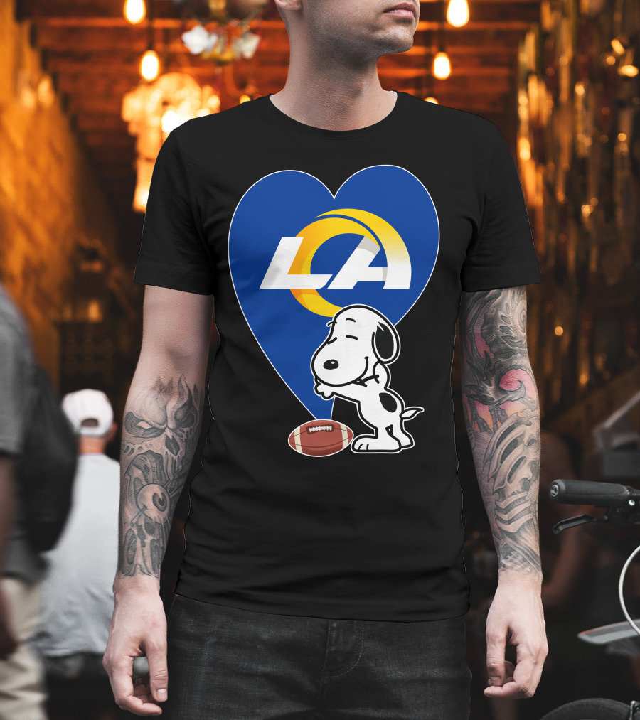 Snoopy Los Angeles Rams Football Heart Hug T-Shirt
