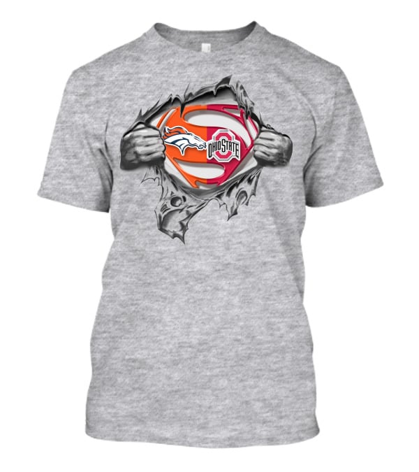Denver Broncos Ohio State Buckeyes Superman Logo Tear Open T-Shirt