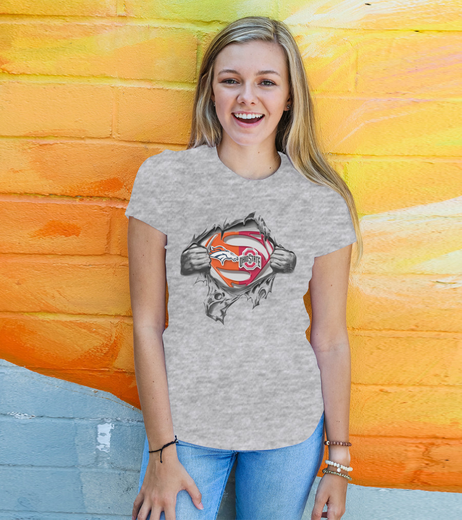 Denver Broncos Ohio State Buckeyes Superman Logo Tear Open T-Shirt