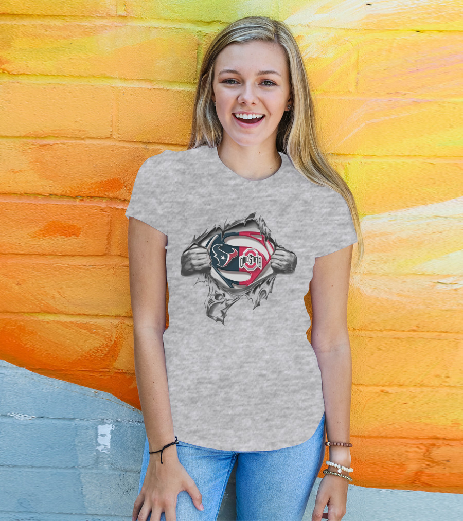 Houston Texans Ohio State Buckeyes Superman Logo Rip T-Shirt