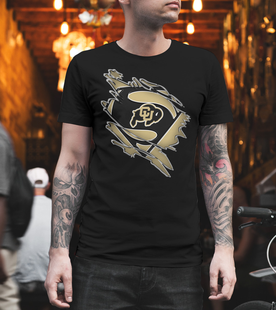Colorado Buffaloes Superman Logo Inside Rip Effect T-Shirt