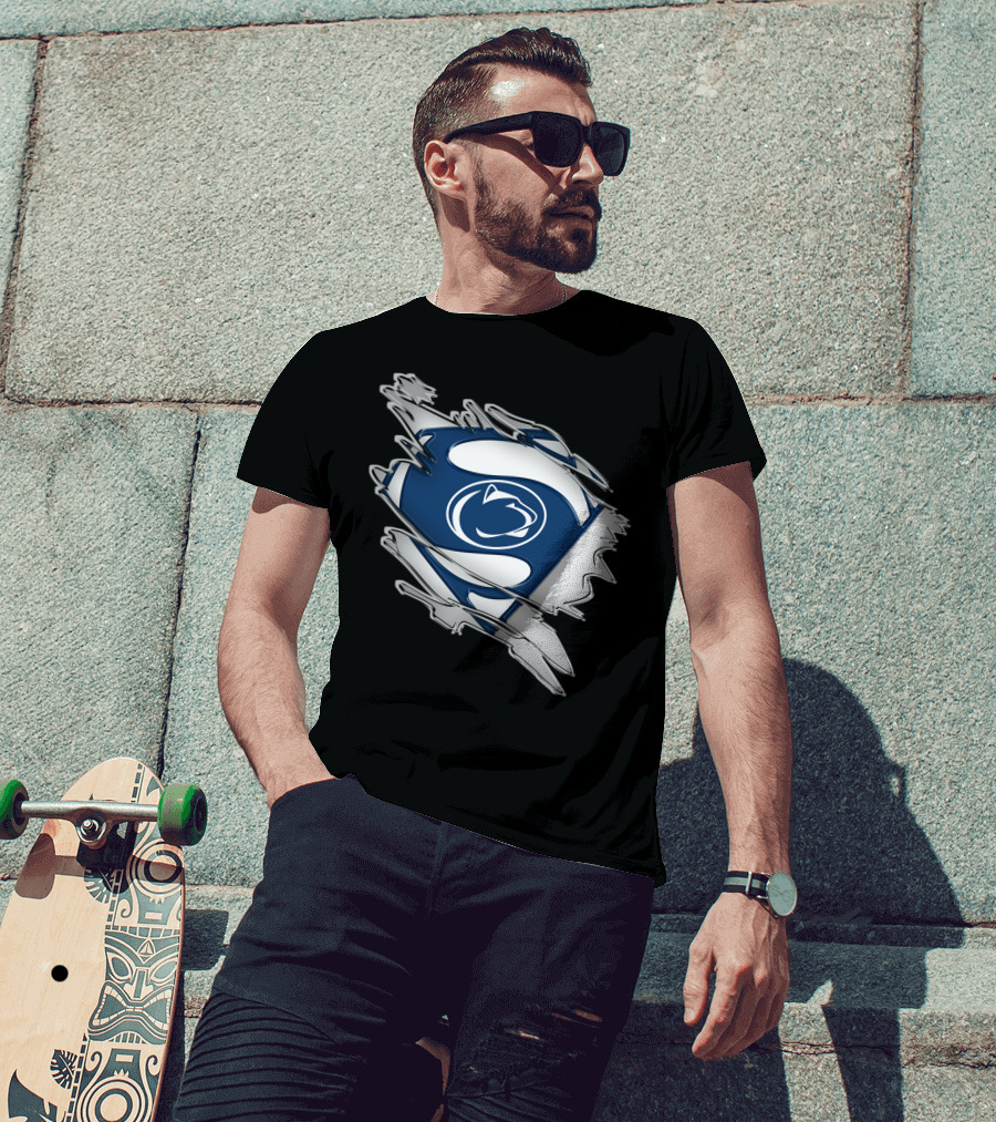 Penn State Nittany Lions Superman Logo Blue And White Shield T-Shirt