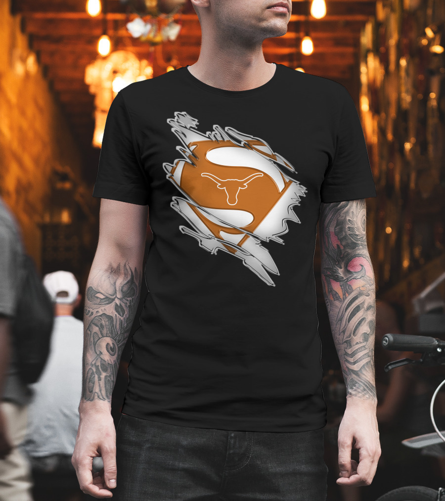Texas Longhorns Superman Logo Rip T-Shirt