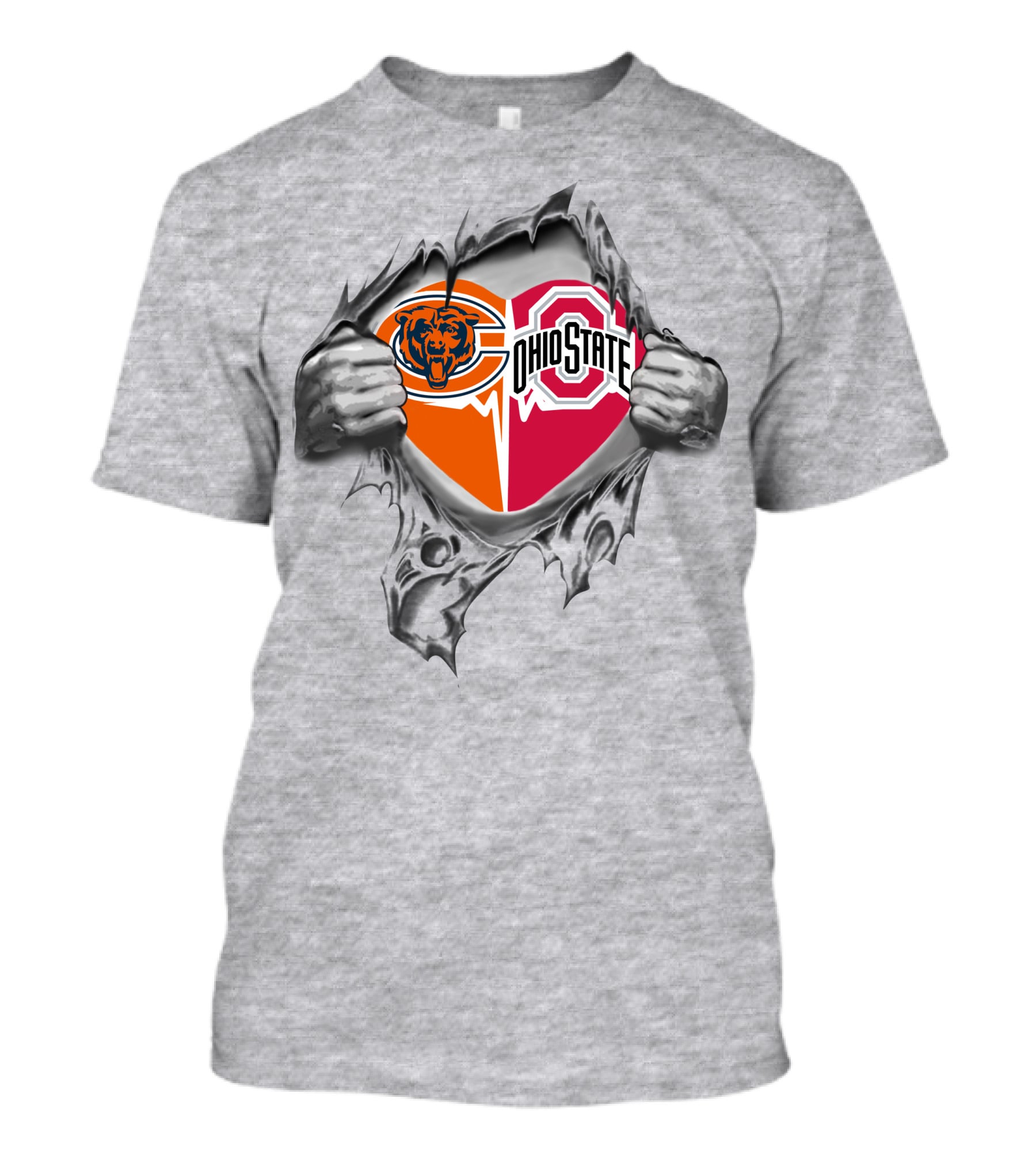 Chicago Bears Ohio State Buckeyes Logo Fusion With Torn T-Shirt