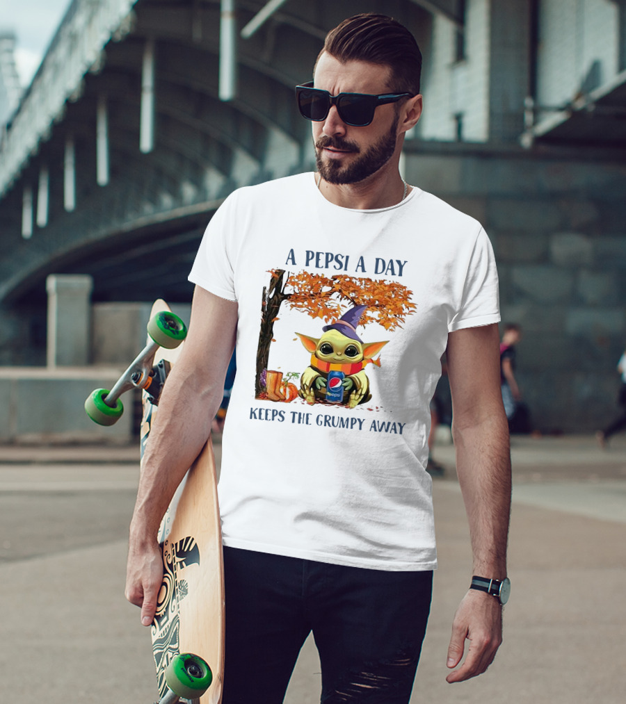 Baby Yoda A Pepsi A Day Keeps The Grumpy Away Halloween Fall T-Shirt
