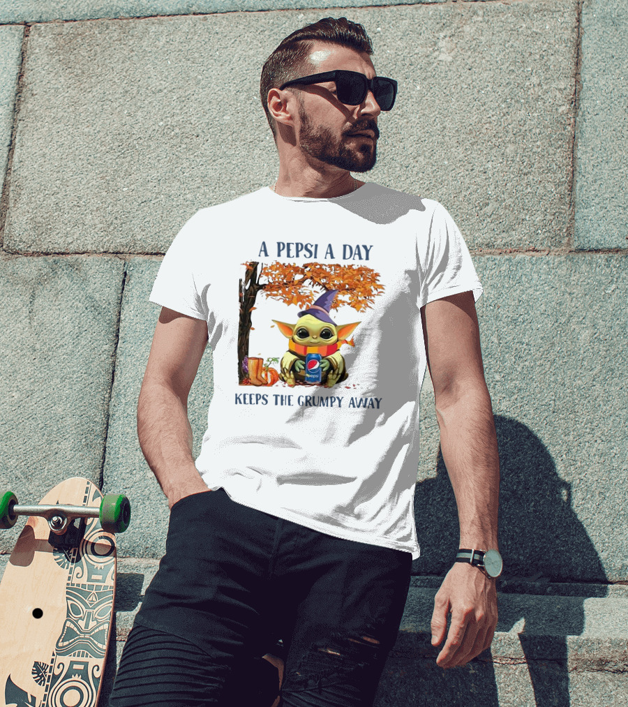 Baby Yoda A Pepsi A Day Keeps The Grumpy Away Halloween Fall T-Shirt