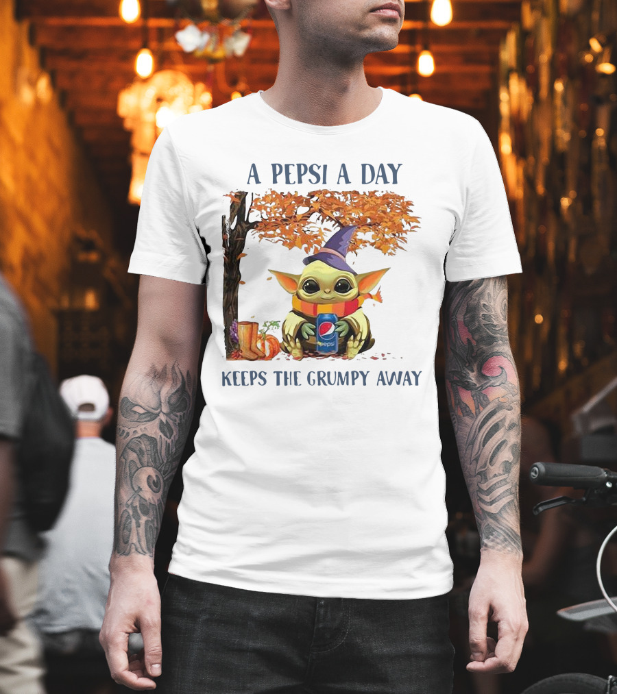 Baby Yoda A Pepsi A Day Keeps The Grumpy Away Halloween Fall T-Shirt