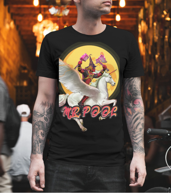 MR POOL Wizard on Unicorn with Pink Axes T-Shirt MR POOL Wizard on Unicorn with Pink Axes T-Shirt