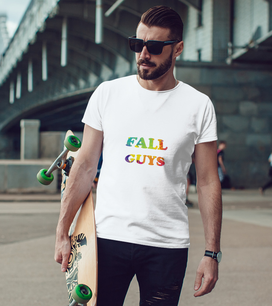 FALL GUYS Colorful Text Logo Rainbow T-Shirt
