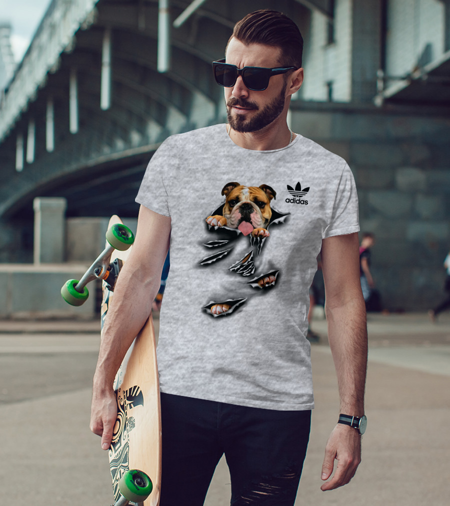 Cool Funny English Bulldog Ripping Through Pocket T-Shirt
