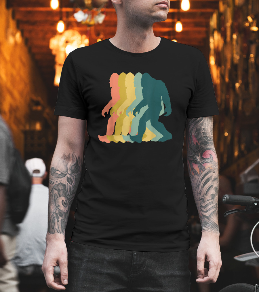 Vintage Retro Rainbow Walking Bigfoot Silhouette 1970s T-Shirt