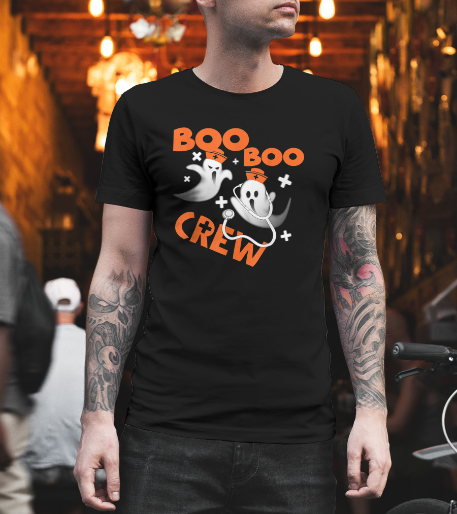 Boo Boo Crew Funny Halloween Ghost Nurse Pumpkin T-Shirt