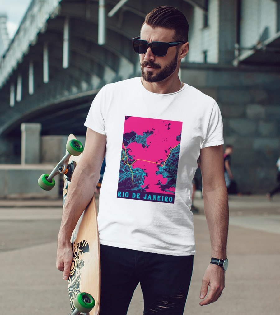 Funny Neon Rio De Janeiro Map Cityscape T-Shirt