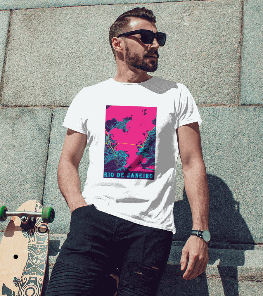 Funny Neon Rio De Janeiro Map Cityscape T-Shirt
