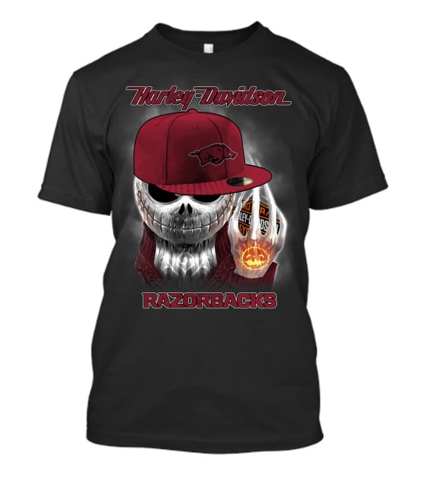 Harley Davidson Razorbacks Skull Cap Arkansas T-Shirt