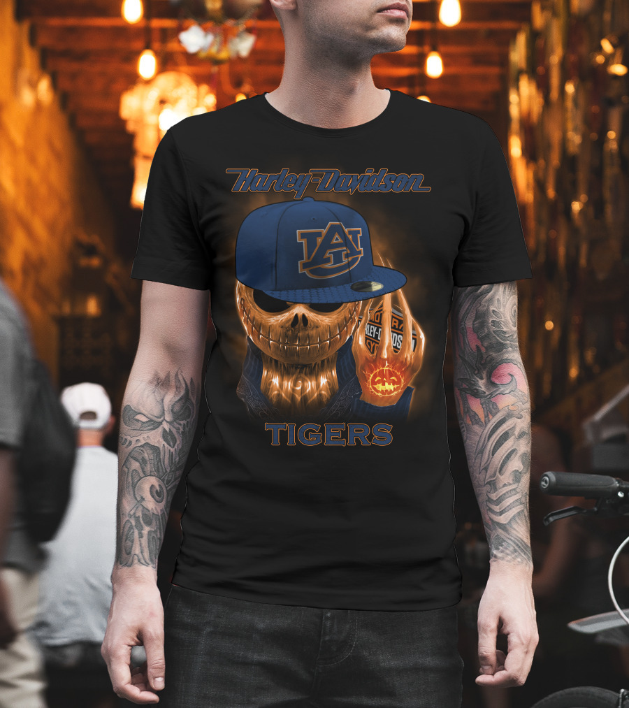 Harley Davidson Auburn Tigers Skeleton With Cap T-Shirt