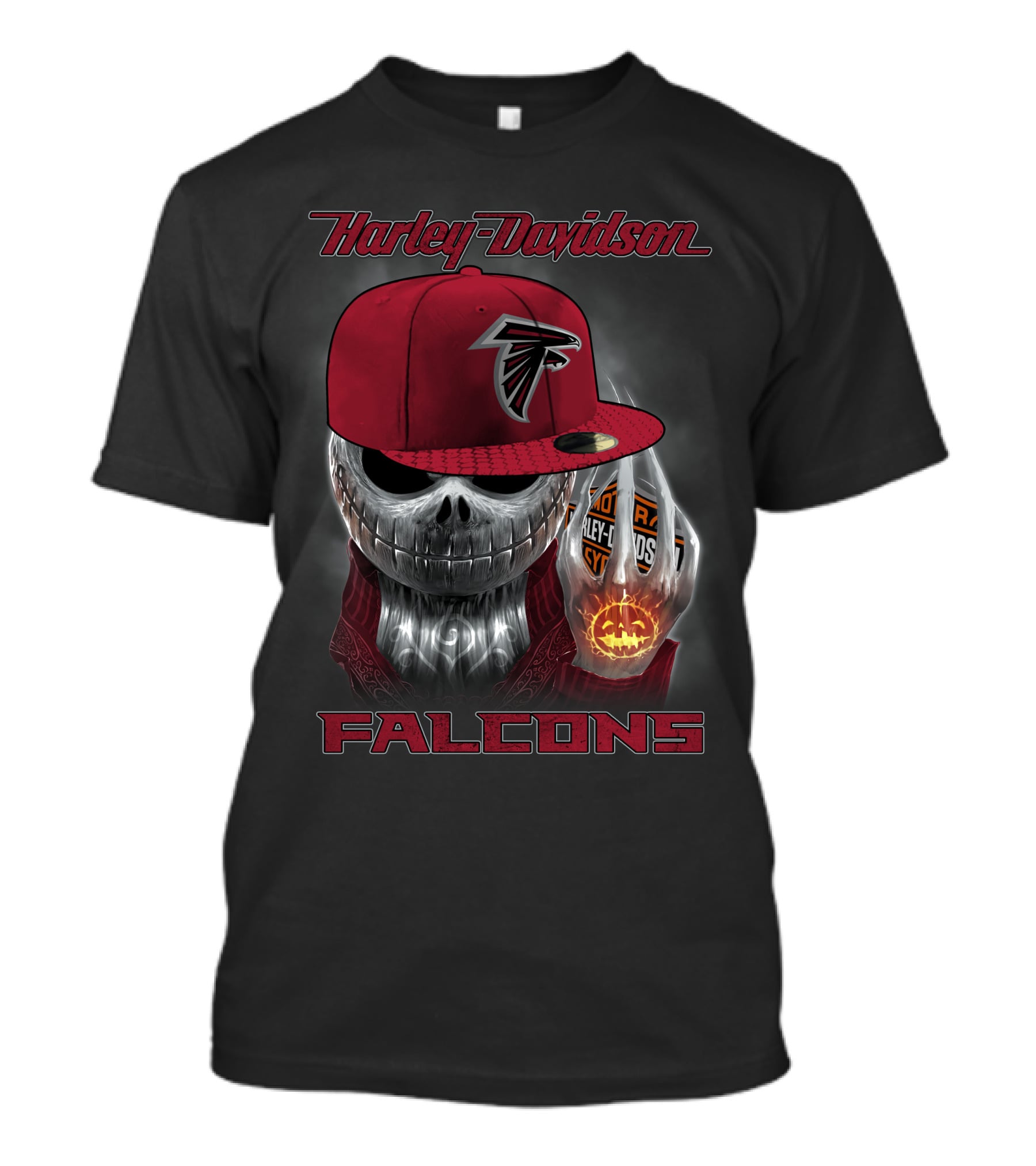 Harley Davidson Falcons Atlanta Skeleton Skull Red Cap T-Shirt