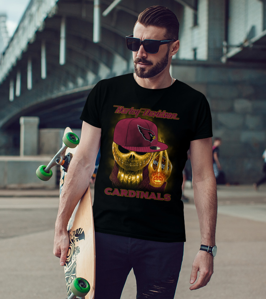 Harley Davidson Arizona Cardinals Gold Skull With Cap T-Shirt