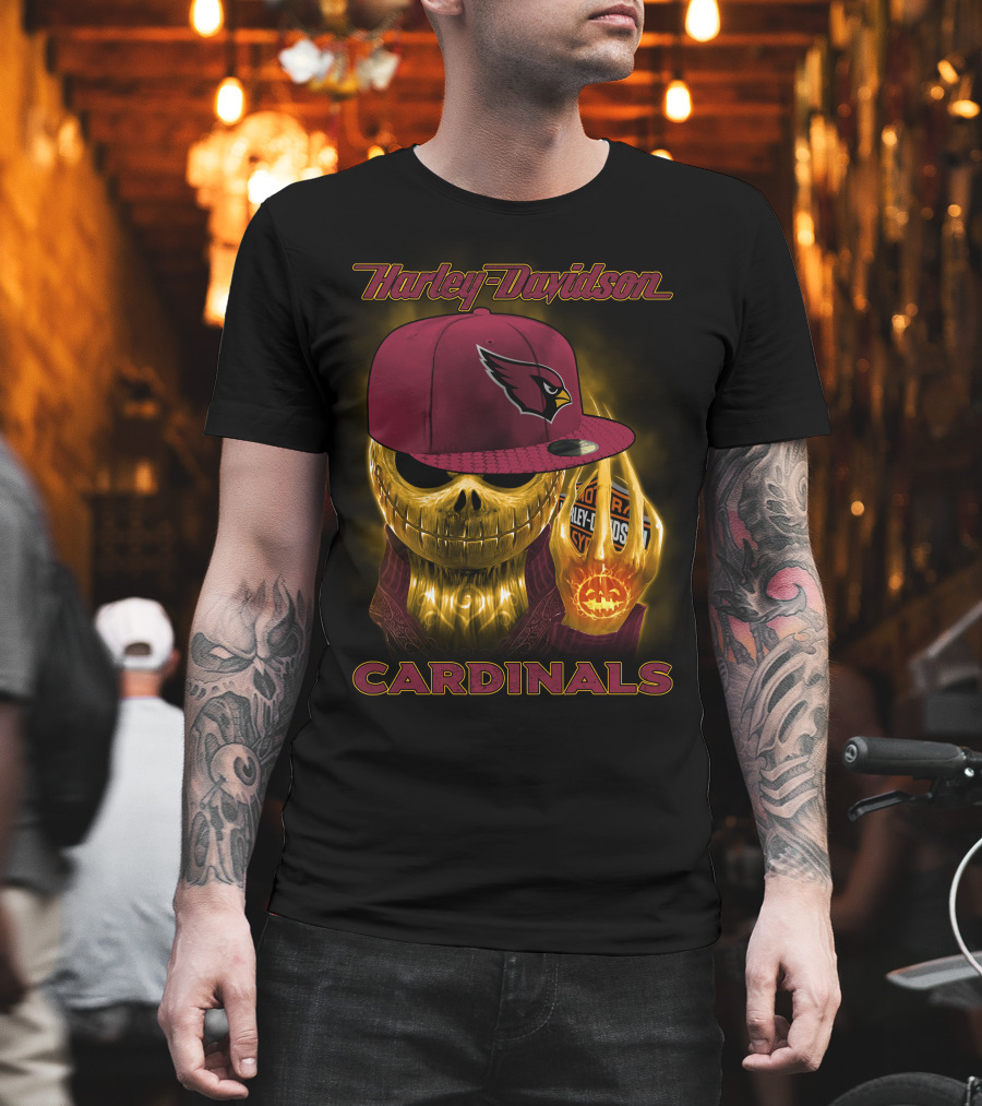 Harley Davidson Arizona Cardinals Gold Skull With Cap T-Shirt
