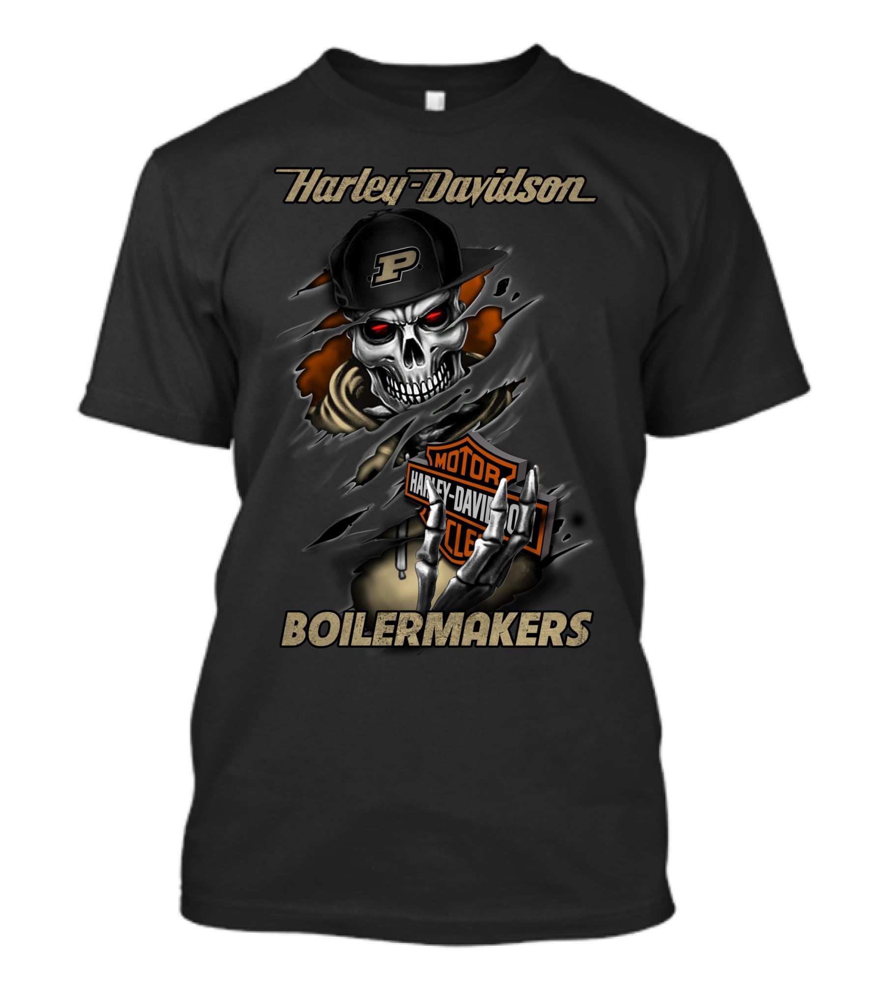 Harley Davidson Boilermakers Purdue Skull Motorcycles T-Shirt