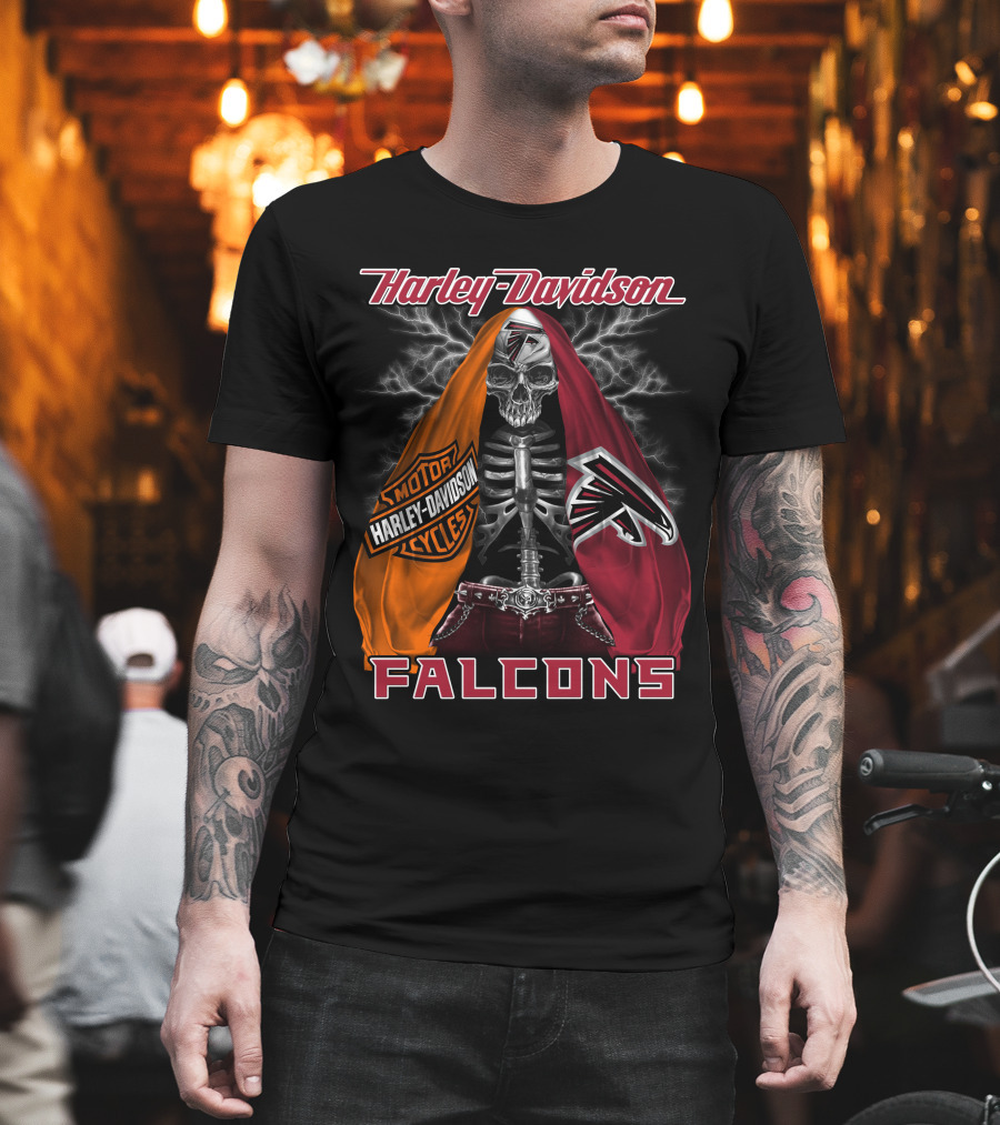 Harley Davidson Motorcycles Atlanta Falcons Skull Cape T-Shirt