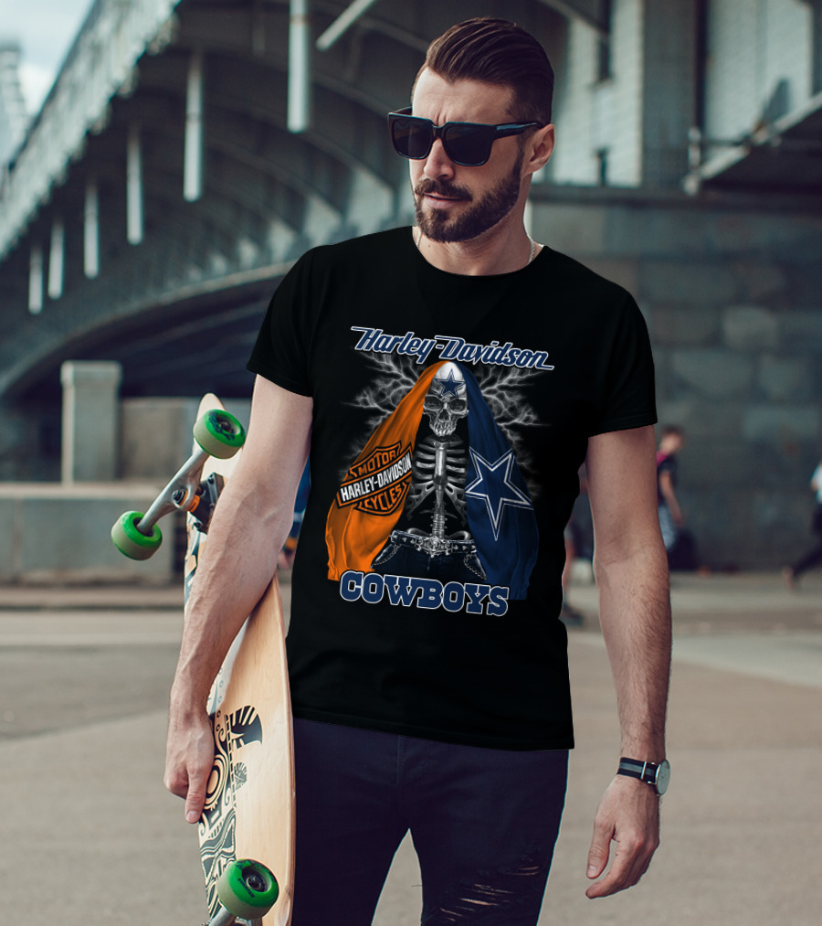 Harley Davidson Motorcycles Skeleton Dallas Cowboys T-Shirt