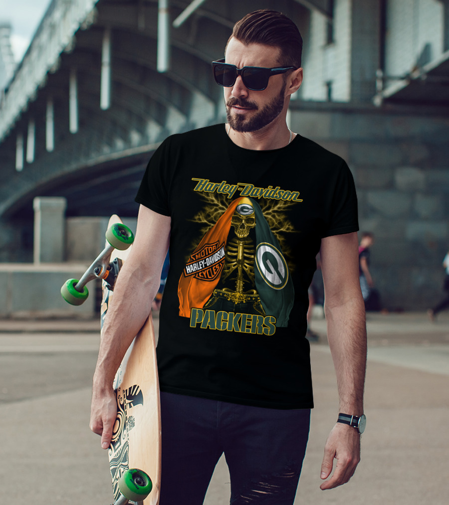 Harley Davidson Green Bay Packers Skeleton T-Shirt