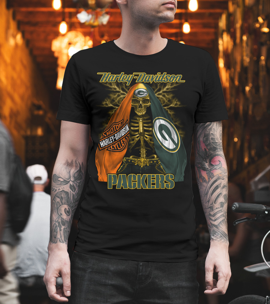 Harley Davidson Green Bay Packers Skeleton T-Shirt
