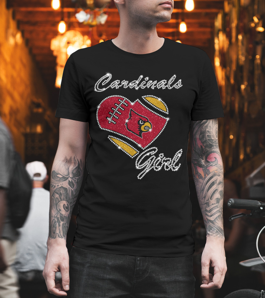 Cardinals Girl Louisville Football Heart Sparkle T-Shirt