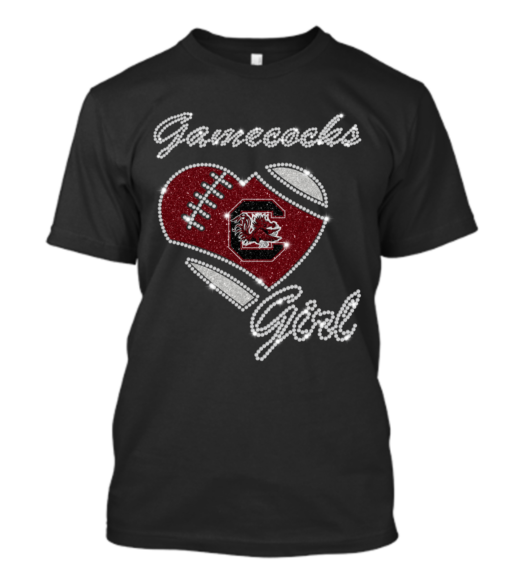 Gamecocks Girl Heart Football Sparkle T-Shirt