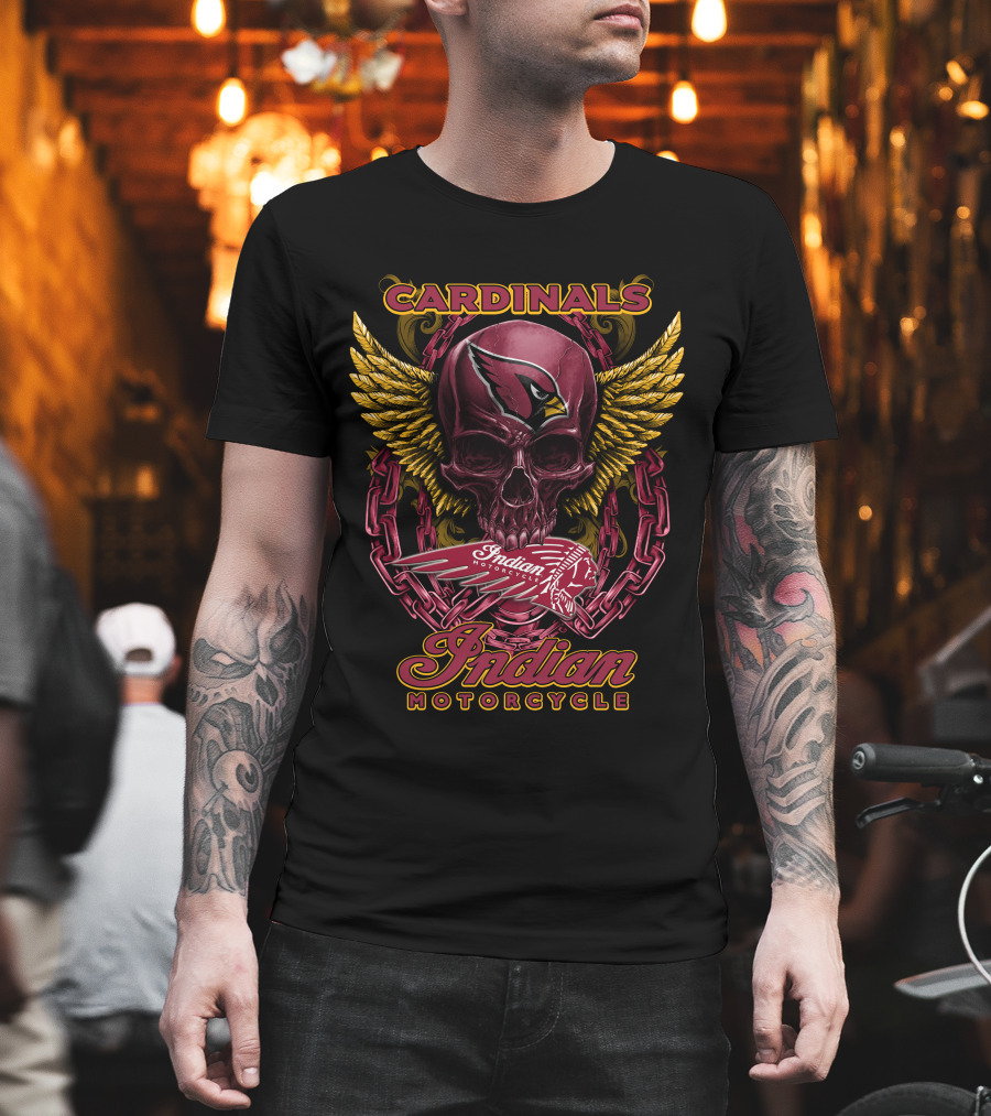 Cardinals Indian Motorcycle Skull Wings T-Shirt