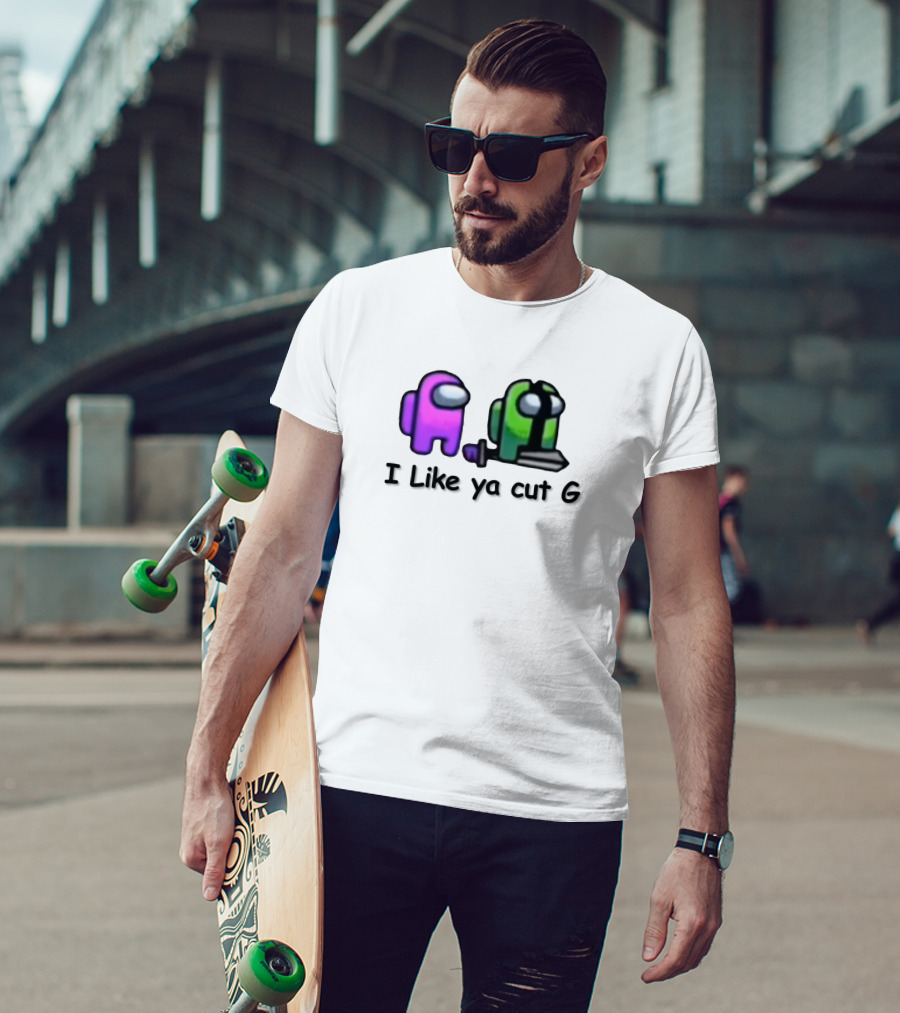 Among Us I Like Ya Cut G Purple And Green Characters With Sword T-Shirt