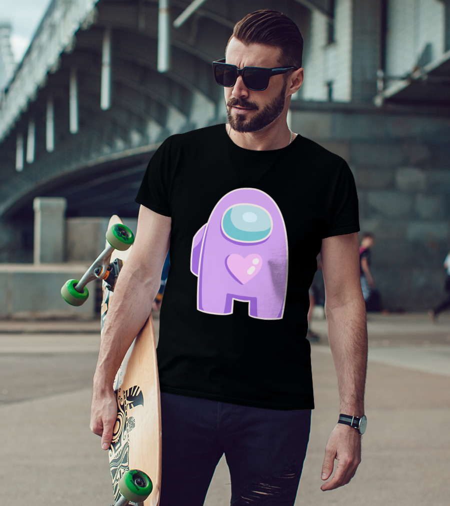 Purple Among Us Crewmate With Heart T-Shirt