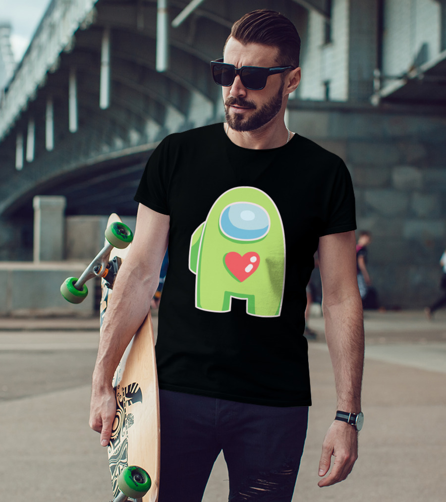 Yellow Green Among Us Crewmate With Heart T-Shirt