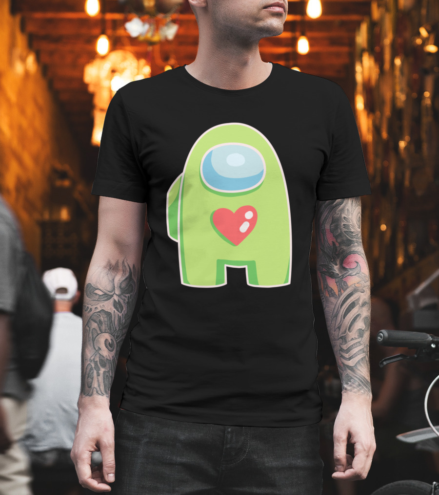 Yellow Green Among Us Crewmate with Heart T-Shirt