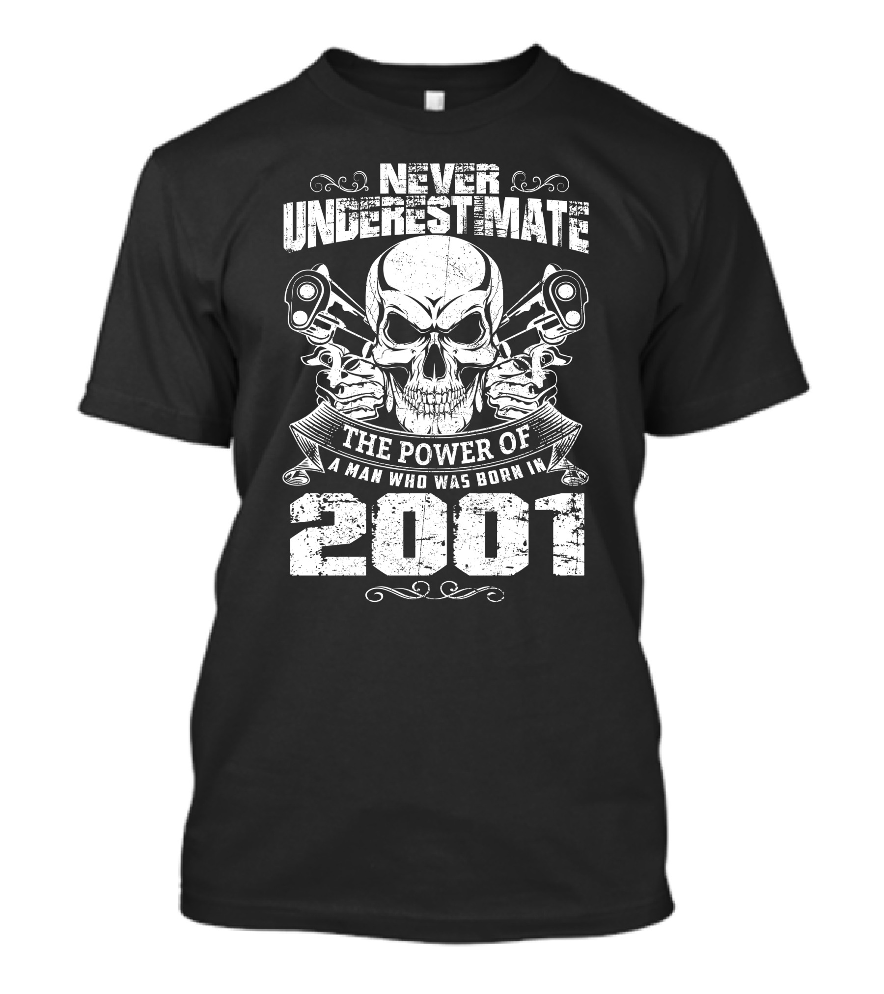 Never Underestimate The Power Of A Man Who Was Born In 2001 Skull Pistons Banner T-Shirt