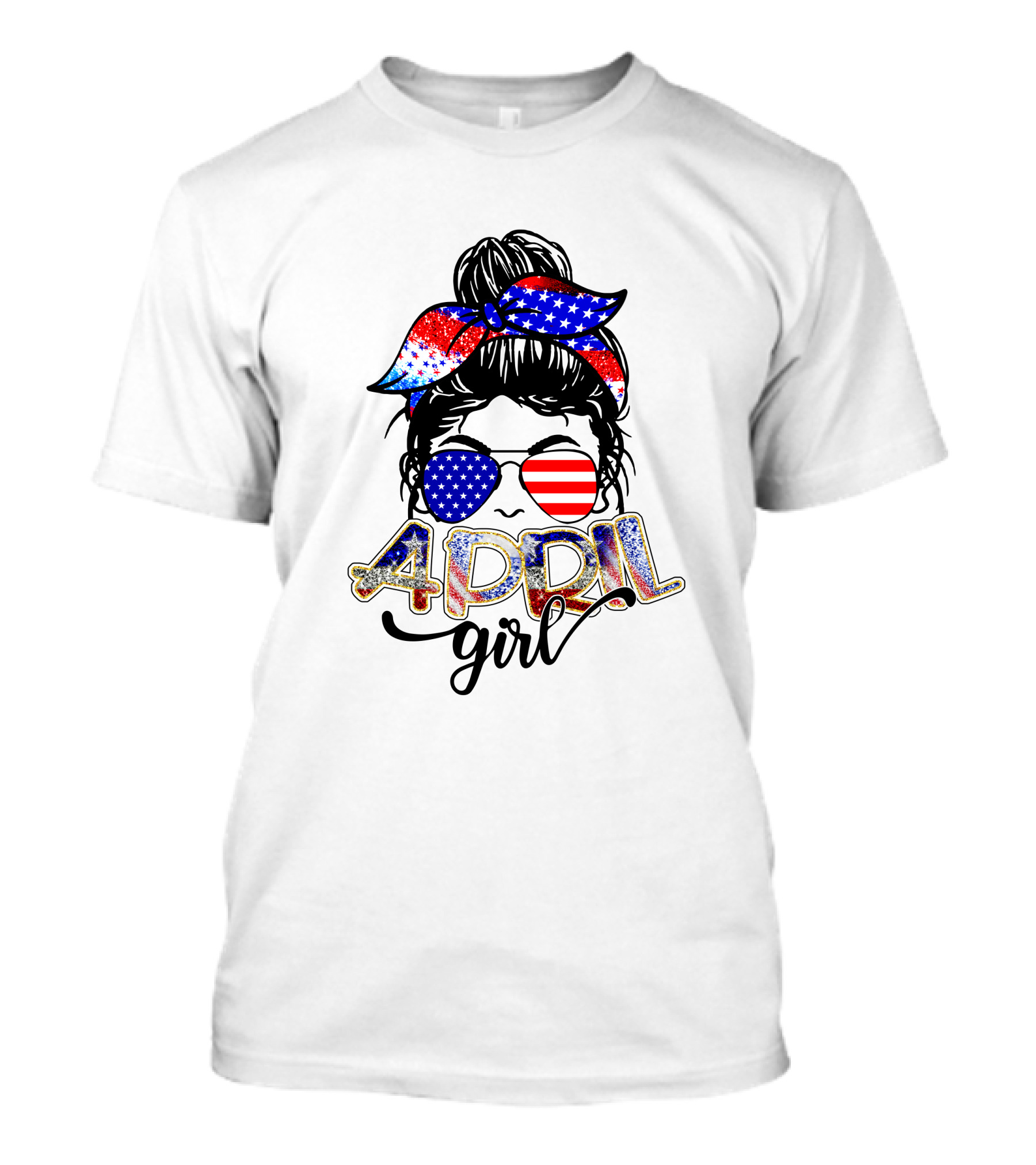 April Girl American Flag Bandana Sunglasses Patriotic T-Shirt
