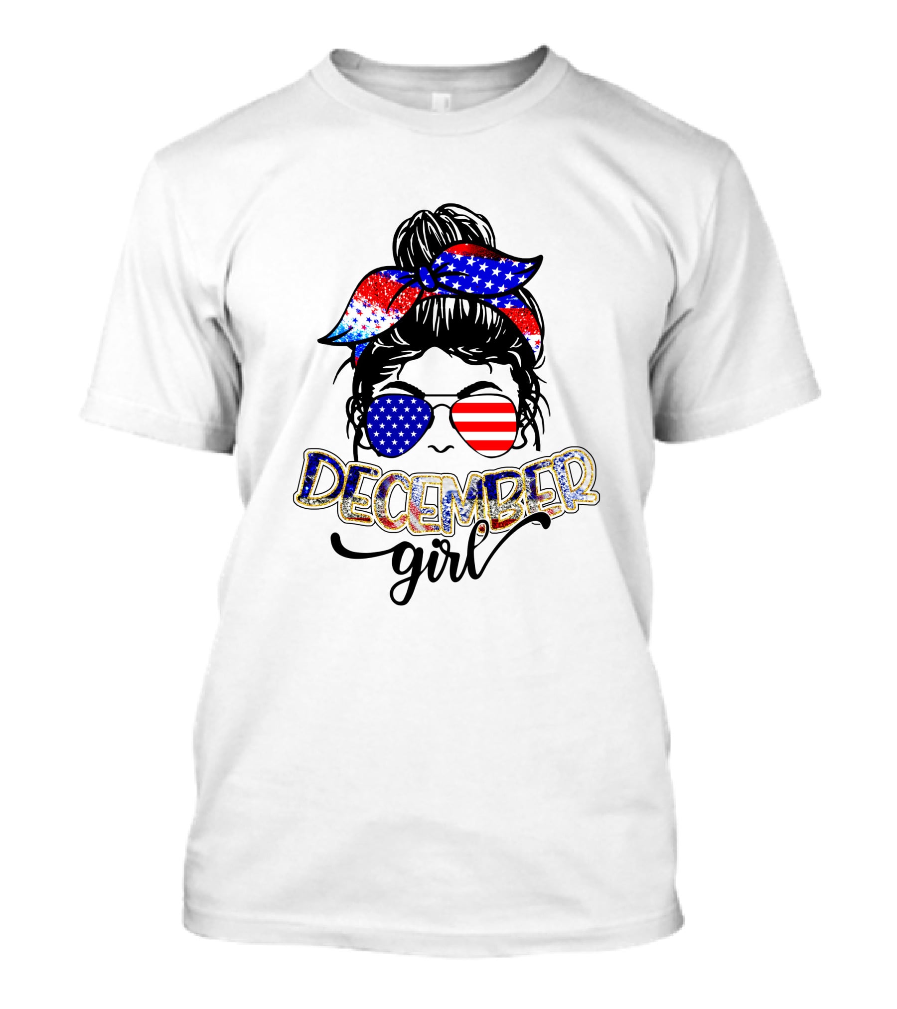 December Girl American Flag Bandana And Sunglasses T-Shirt