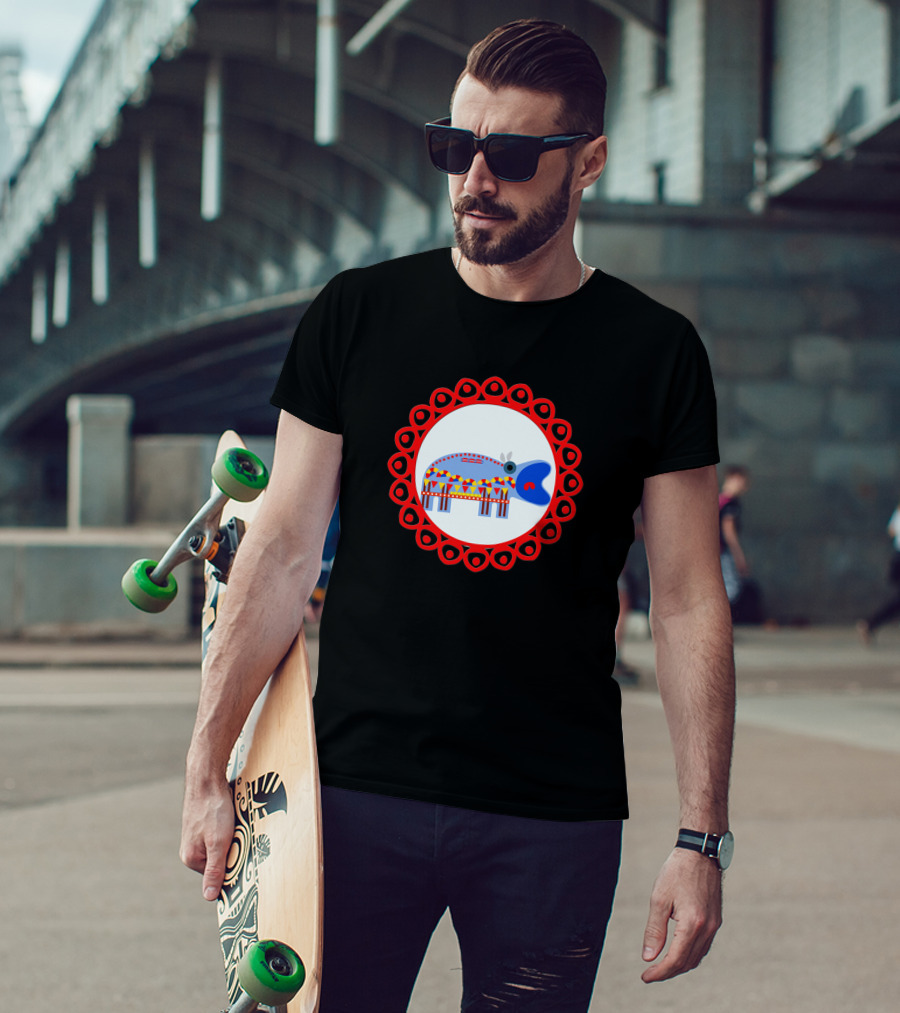 Ornate Hippo In Red Circular Frame Pattern 1408945 T-Shirt
